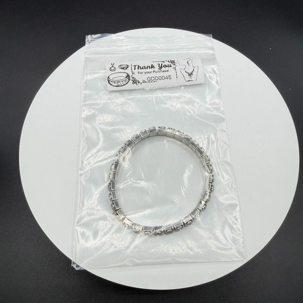 Clear Crystal Rhinestone Silver Tone Stretch Tennis Bracelet Statement Gift